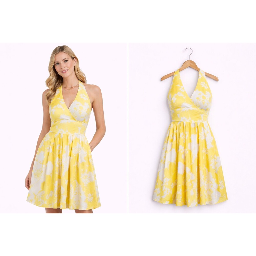 American Living Halter Dress Size 4 Yellow Floral Cotton Blend